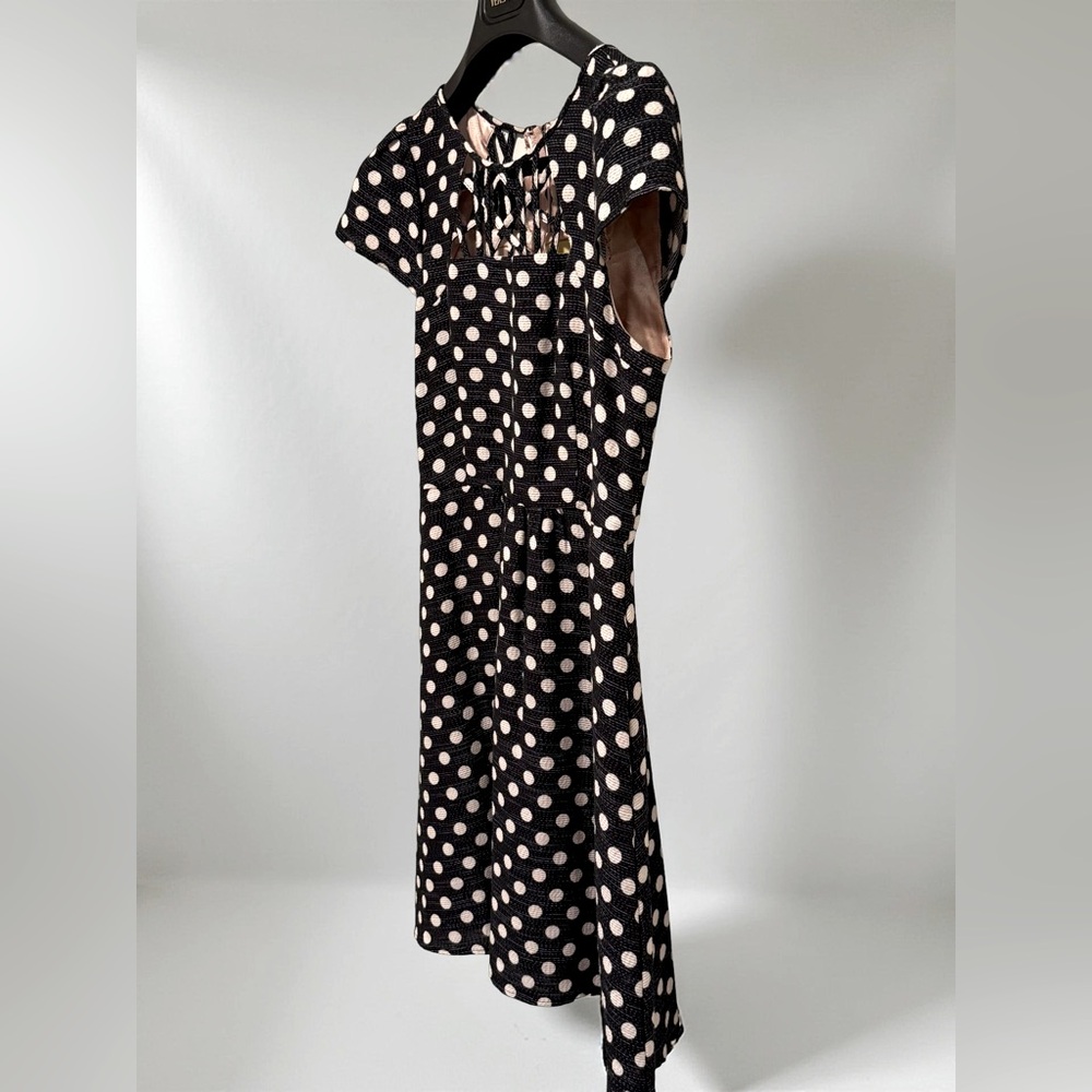 Anthropologie Maeve EUC Sz 4 Black & White Polka Dots Fit & Flare Dress (0535) - Picture 2 of 13